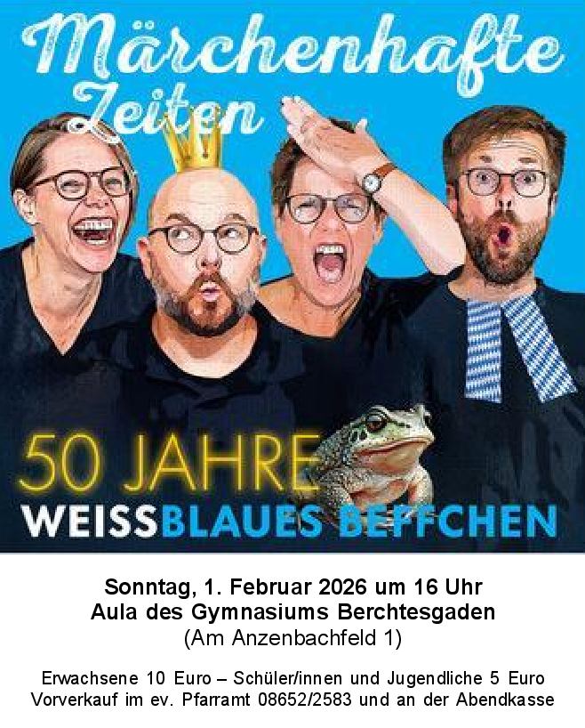 Einladung zum Pfarrer-Kabarett Weißbalues Beffchen