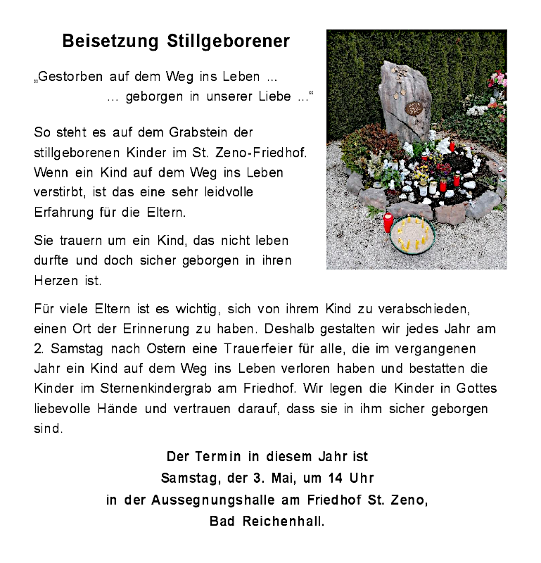 Einladung zur Beisetzung Still-Geborener